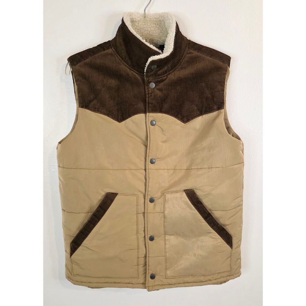 Red Head Ranch Western Workwear Sleeveless Vest Brown Corduroy Tan Canvas Sz Med